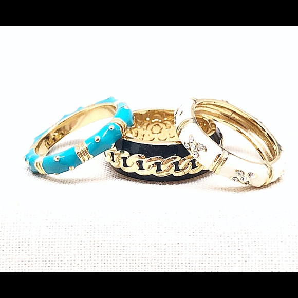 Set of 3 Patterned Enamel Stack Rings Size 7 - Picture 4 of 8